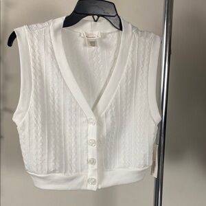 White Ribbed Sleeveless Crop Top with Notched Collar